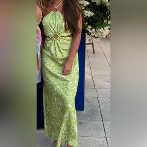 Elegant Lime Green Halter Dress